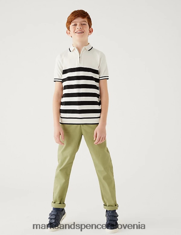 bombažna črtasta pletena polo majica bela mešanica Marks & Spencer oblačila otroci 6T8F6X8137