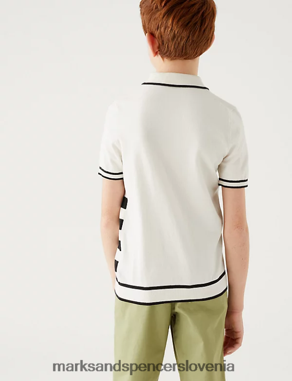 bombažna črtasta pletena polo majica bela mešanica Marks & Spencer oblačila otroci 6T8F6X8137