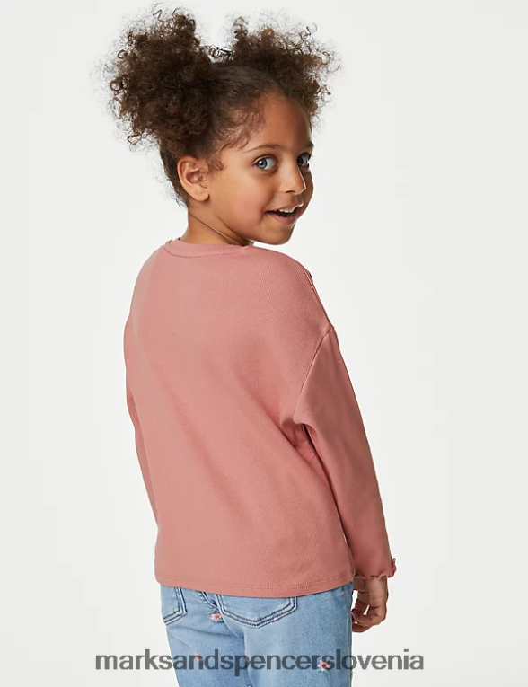 majica z bogatimi rebrastimi bombaži roza Marks & Spencer oblačila otroci 6T8F6X9108