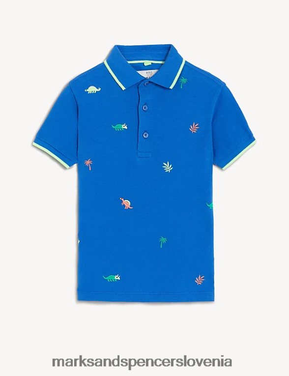 polo majica dinozaver iz čistega bombaža modra mešanica Marks & Spencer oblačila otroci 6T8F6X8375