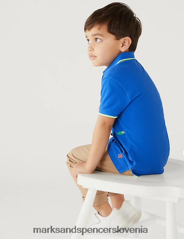 polo majica dinozaver iz čistega bombaža modra mešanica Marks & Spencer oblačila otroci 6T8F6X8375