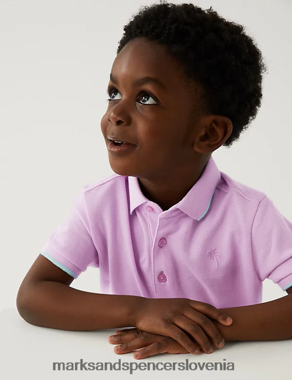 polo majica iz čistega bombaža roza Marks & Spencer oblačila otroci 6T8F6X8251