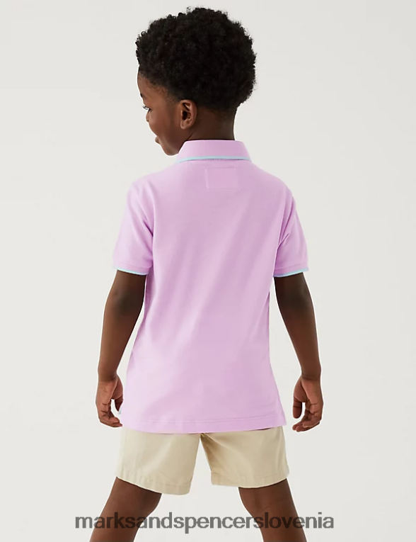 polo majica iz čistega bombaža roza Marks & Spencer oblačila otroci 6T8F6X8251