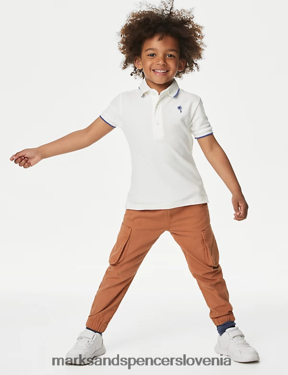 polo majica iz čistega bombaža slonovina Marks & Spencer oblačila otroci 6T8F6X8249