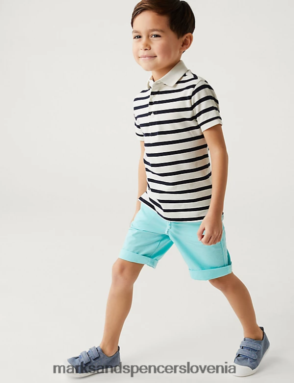 črtasta polo majica iz čistega bombaža bela mešanica Marks & Spencer oblačila otroci 6T8F6X8318