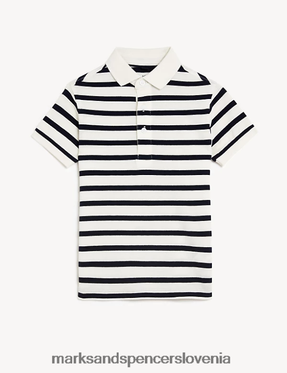 črtasta polo majica iz čistega bombaža bela mešanica Marks & Spencer oblačila otroci 6T8F6X8318