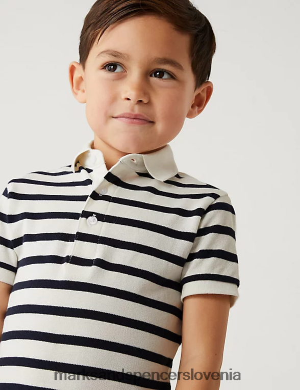črtasta polo majica iz čistega bombaža bela mešanica Marks & Spencer oblačila otroci 6T8F6X8318