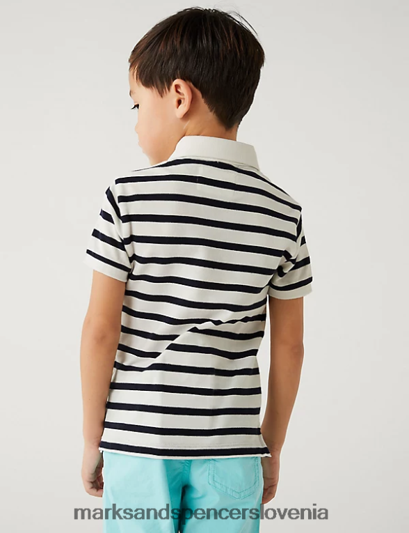 črtasta polo majica iz čistega bombaža bela mešanica Marks & Spencer oblačila otroci 6T8F6X8318