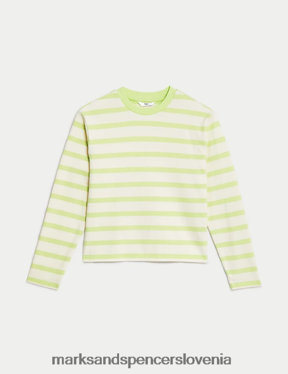 črtasti top iz čistega bombaža mešanica apna Marks & Spencer oblačila otroci 6T8F6X9286