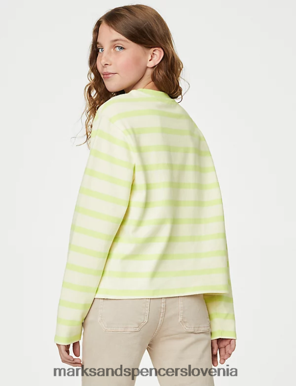 črtasti top iz čistega bombaža mešanica apna Marks & Spencer oblačila otroci 6T8F6X9286