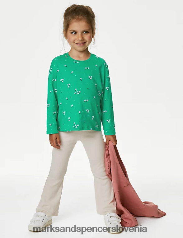top iz čistega bombaža s cvetličnimi motivi zelena mešanica Marks & Spencer oblačila otroci 6T8F6X9420