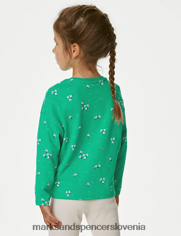top iz čistega bombaža s cvetličnimi motivi zelena mešanica Marks & Spencer oblačila otroci 6T8F6X9420