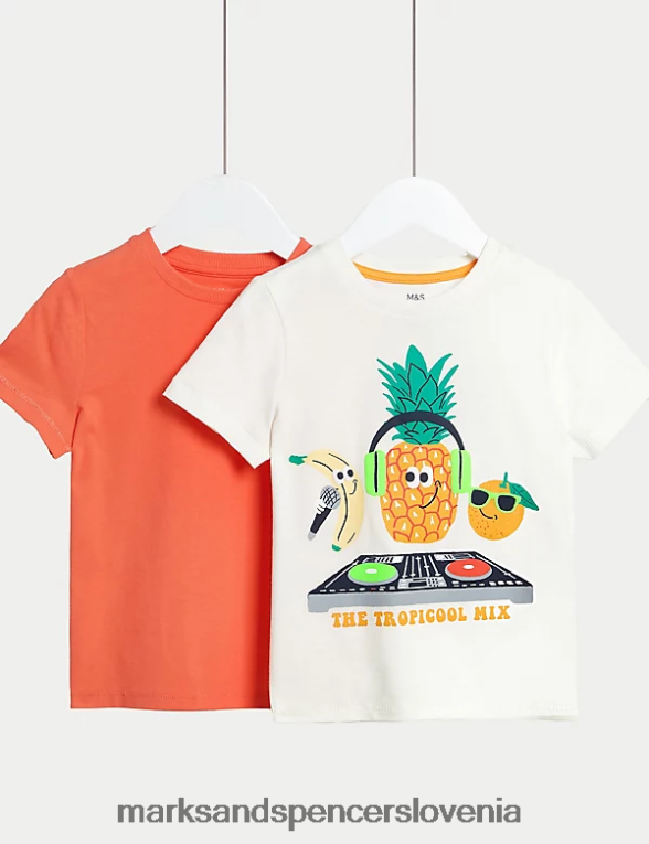 2pk čisti bombažni ananas in navadne majice s kratkimi rokavi pomarančna mešanica Marks & Spencer oblačila otroci 6T8F6X8106