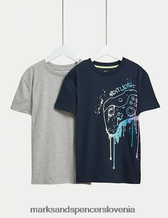 2pk majice za igralce iz čistega bombaža mornarska mešanica Marks & Spencer oblačila otroci 6T8F6X7847
