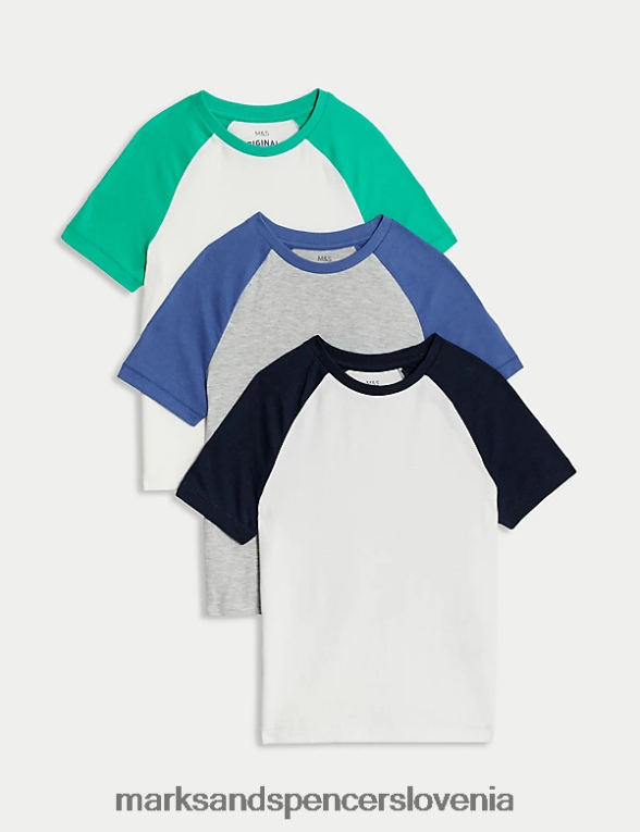 3pk bombažne majice Raglan multi Marks & Spencer oblačila otroci 6T8F6X7825