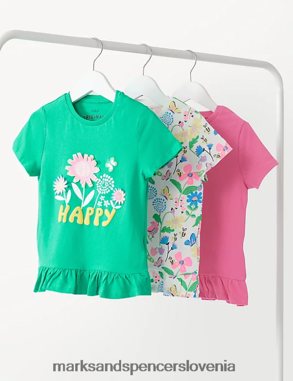 3pk majice s cvetličnimi motivi iz čistega bombaža zelena Marks & Spencer oblačila otroci 6T8F6X8921