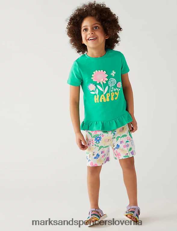 3pk majice s cvetličnimi motivi iz čistega bombaža zelena Marks & Spencer oblačila otroci 6T8F6X8921