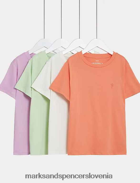 4pk majice s kratkimi rokavi iz čistega bombaža z vezenimi dlanmi multi Marks & Spencer oblačila otroci 6T8F6X9739