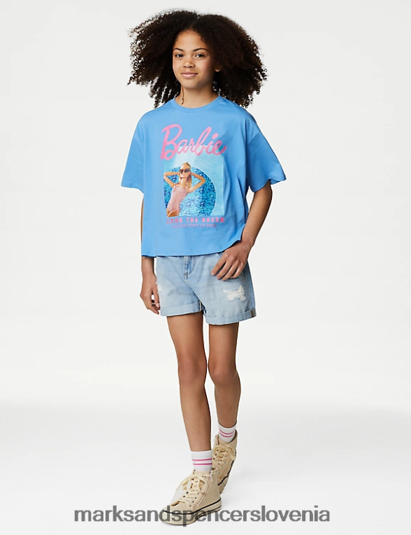 Barbie majica iz čistega bombaža modra Marks & Spencer oblačila otroci 6T8F6X8938