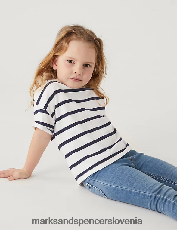 Enobarvne in črtaste majice s kratkimi rokavi iz čistega bombaža 3 kosov roza mešanica Marks & Spencer oblačila otroci 6T8F6X8040