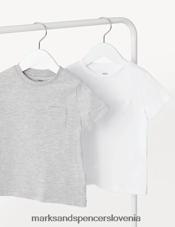 Navadne majice s kratkimi rokavi iz čistega bombaža 2 kosov siva mešanica Marks & Spencer oblačila otroci 6T8F6X8331