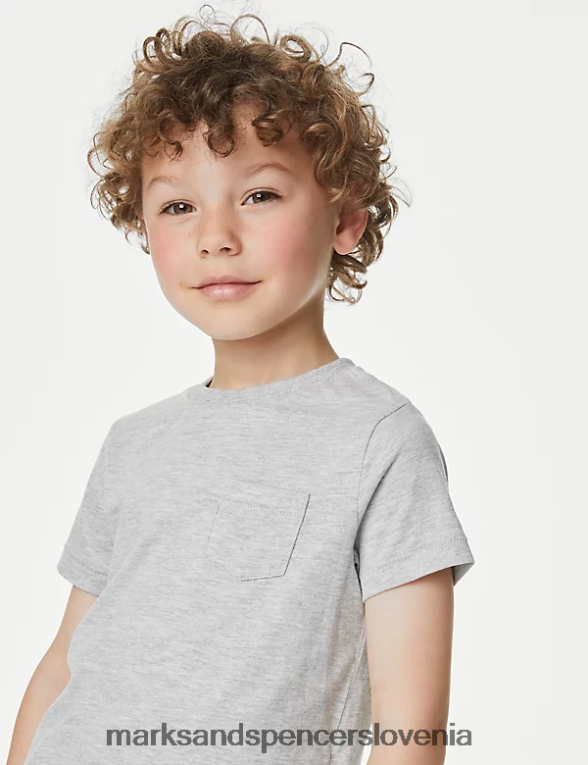 Navadne majice s kratkimi rokavi iz čistega bombaža 2 kosov siva mešanica Marks & Spencer oblačila otroci 6T8F6X8331