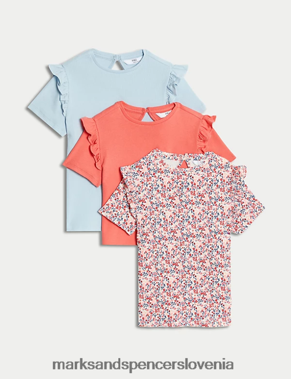 Rebraste majice s 3pk bombažem multi Marks & Spencer oblačila otroci 6T8F6X8856