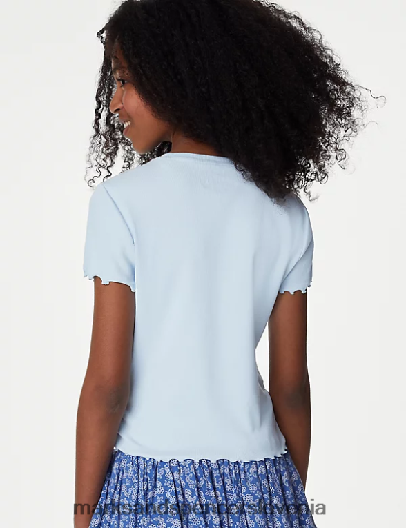 bombažna majica s kratkimi rokavi modra Marks & Spencer oblačila otroci 6T8F6X9382
