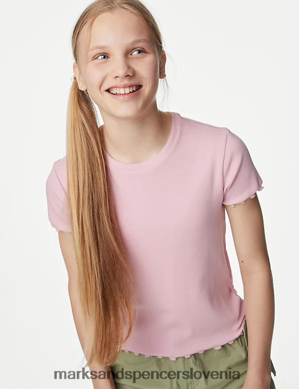 bombažna majica s kratkimi rokavi roza Marks & Spencer oblačila otroci 6T8F6X9380