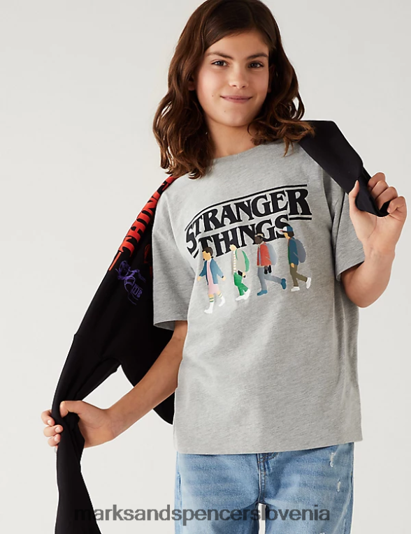 bombažna majica s kratkimi rokavi stranger things sivi lapor Marks & Spencer oblačila otroci 6T8F6X8309