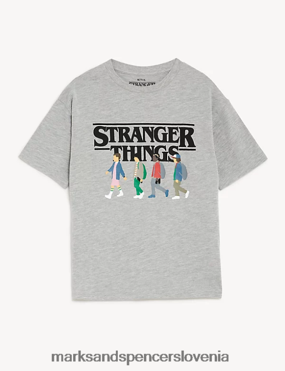 bombažna majica s kratkimi rokavi stranger things sivi lapor Marks & Spencer oblačila otroci 6T8F6X8309