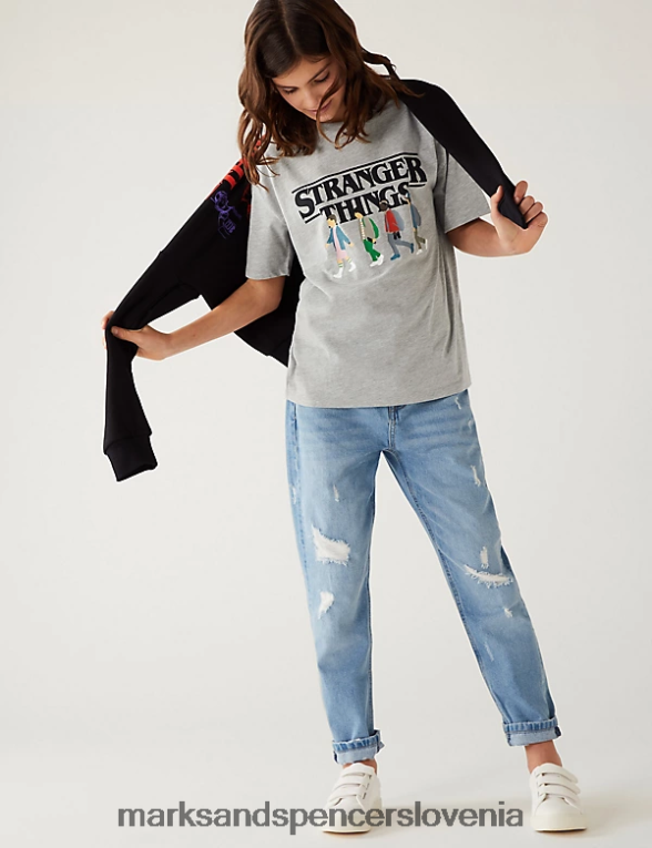 bombažna majica s kratkimi rokavi stranger things sivi lapor Marks & Spencer oblačila otroci 6T8F6X8309