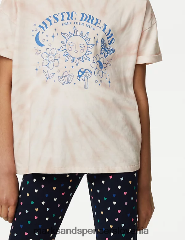 grafična majica s kratkimi rokavi iz čistega bombaža roza mešanica Marks & Spencer oblačila otroci 6T8F6X9229