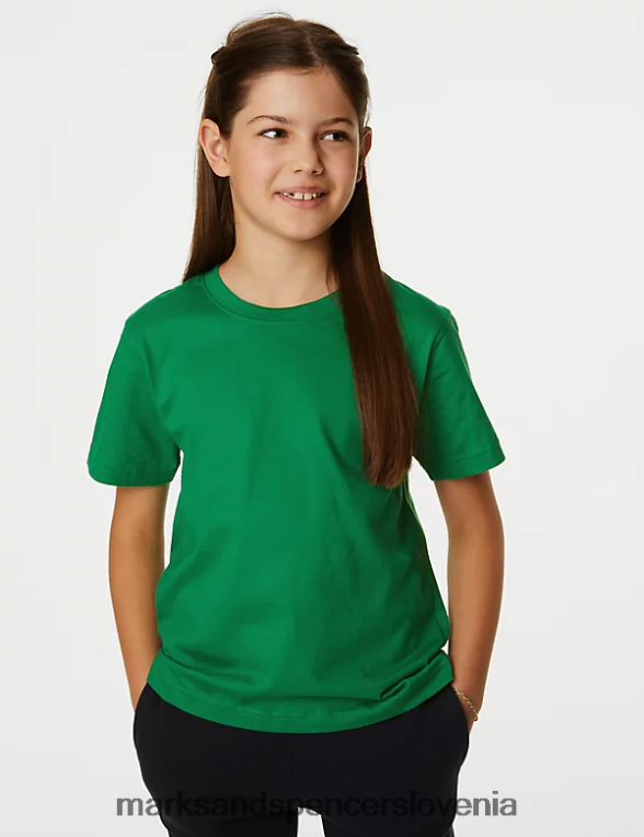 majica iz čistega bombaža smaragdno Marks & Spencer oblačila otroci 6T8F6X8780