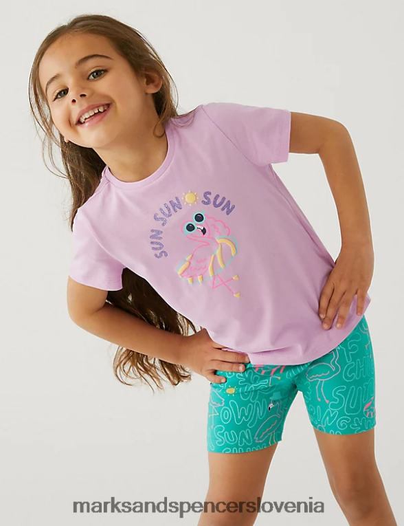 majica s flamingom iz čistega bombaža lila Marks & Spencer oblačila otroci 6T8F6X9604