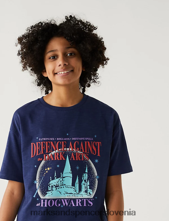 majica s kratkimi rokavi Harry Potter Dark Arts iz čistega bombaža indigo Marks & Spencer oblačila otroci 6T8F6X8099