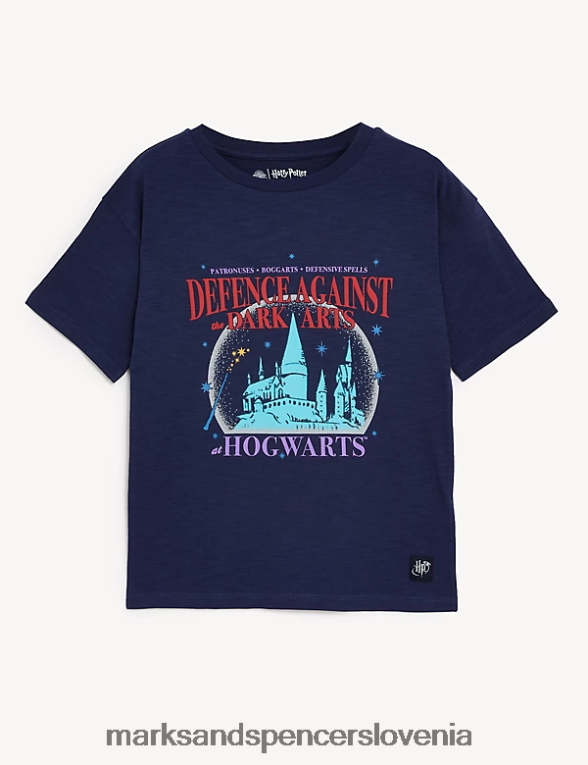 majica s kratkimi rokavi Harry Potter Dark Arts iz čistega bombaža indigo Marks & Spencer oblačila otroci 6T8F6X8099