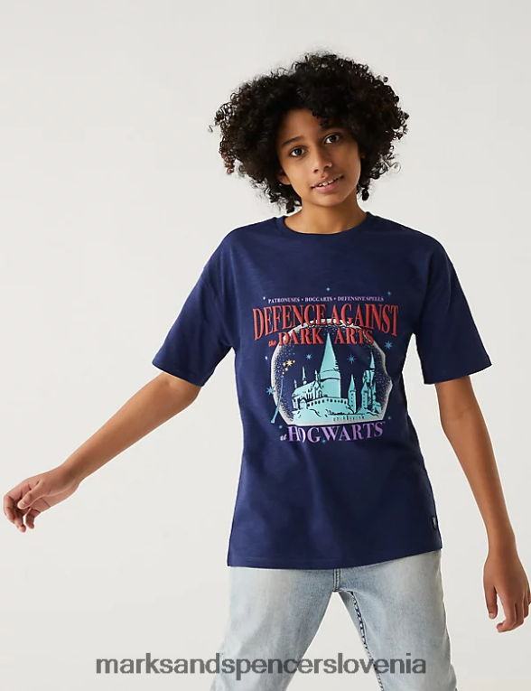 majica s kratkimi rokavi Harry Potter Dark Arts iz čistega bombaža indigo Marks & Spencer oblačila otroci 6T8F6X8099
