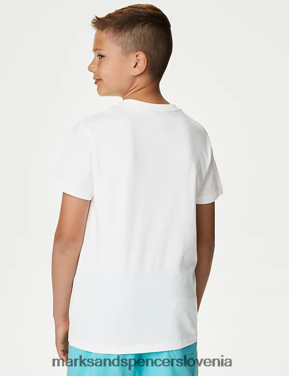 majica s kratkimi rokavi iz čistega bombaža bela mešanica Marks & Spencer oblačila otroci 6T8F6X8170