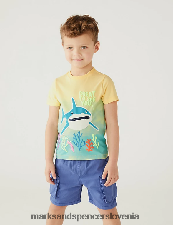 majica s kratkimi rokavi iz čistega bombaža rumena mešanica Marks & Spencer oblačila otroci 6T8F6X8076