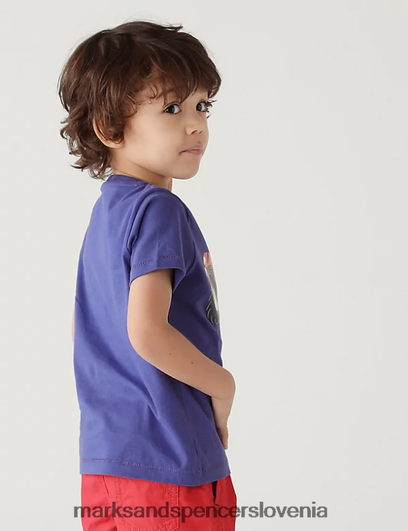 majica s kratkimi rokavi monster truck iz čistega bombaža modra Marks & Spencer oblačila otroci 6T8F6X8089