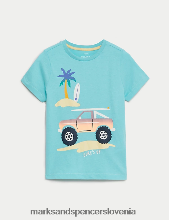 majica s kratkimi rokavi za plažo iz čistega bombaža aqua Marks & Spencer oblačila otroci 6T8F6X8581