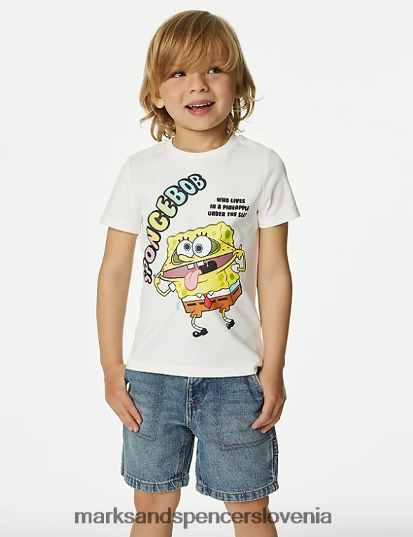 majica s potiskom spongebob squarepants iz čistega bombaža bela mešanica Marks & Spencer oblačila otroci 6T8F6X8383