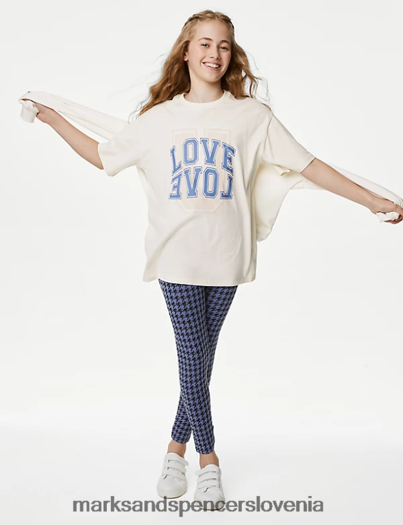 majica s sloganom love u iz čistega bombaža slonovina Marks & Spencer oblačila otroci 6T8F6X9106