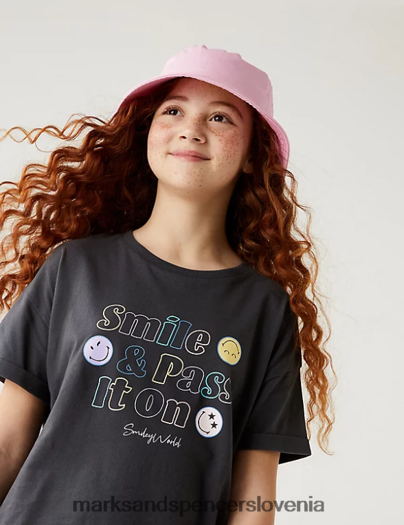 majica s sloganom smileyworld iz čistega bombaža oglje Marks & Spencer oblačila otroci 6T8F6X9910