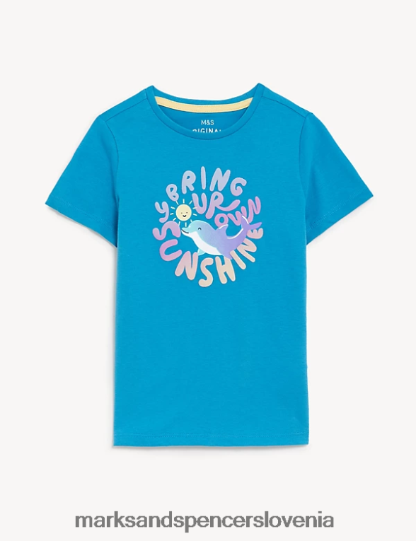 majica z delfinom iz čistega bombaža aqua Marks & Spencer oblačila otroci 6T8F6X9629