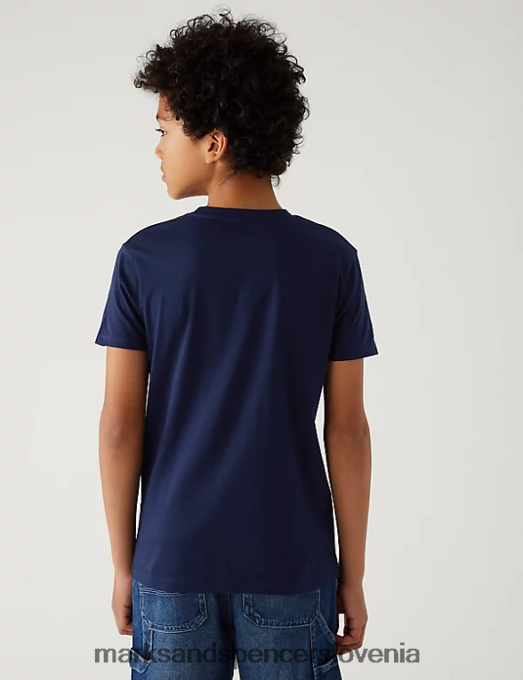 majica z igralno konzolo iz čistega bombaža mornarica Marks & Spencer oblačila otroci 6T8F6X8284