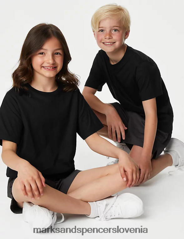 šolska majica iz čistega bombaža Črna Marks & Spencer oblačila otroci 6T8F6X8164