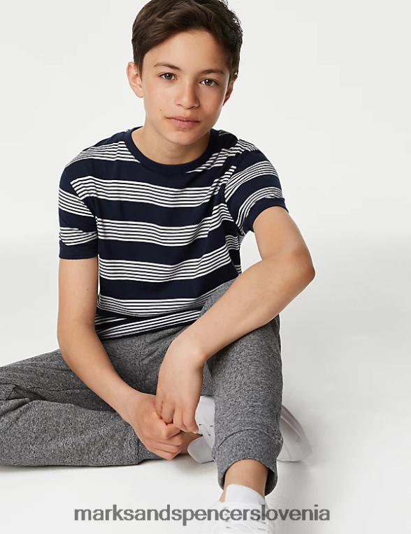 črtasta majica iz čistega bombaža mornarica Marks & Spencer oblačila otroci 6T8F6X8611