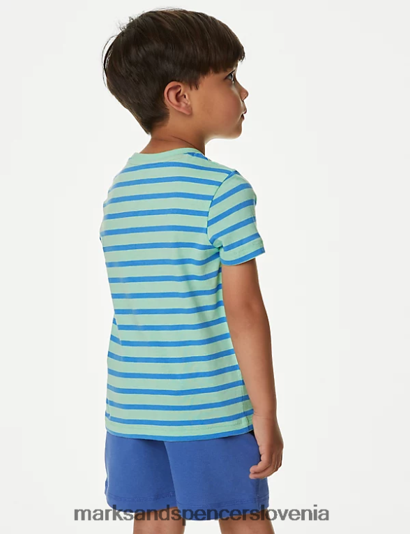 črtasta majica iz čistega bombaža zelena mešanica Marks & Spencer oblačila otroci 6T8F6X8084